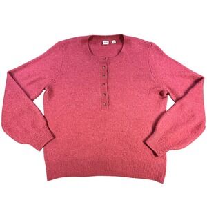 GAP Sweater Womens M Pink Henley Pullover‎ Long Sleeve Knit Ribbed Trim Casual